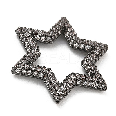 Rack Plating Brass Micro Pave Cubic Zirconia Star Linking Rings KK-A234-004B-07-1
