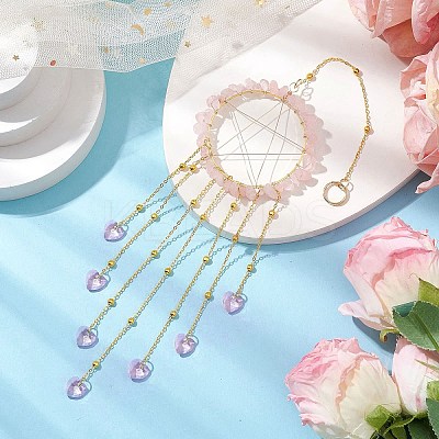 Wire Wrapped Natural Rose Quartz Chips Ring Hanging Ornaments HJEW-JM02371-02-1