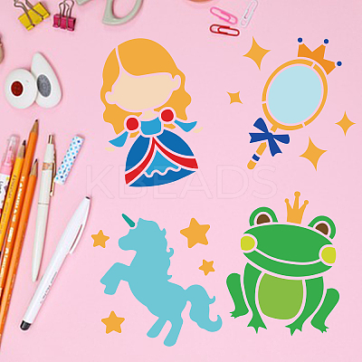 1 Set Fairy Tale Theme PET Hollow Out Drawing Painting Stencils DIY-MA0001-77-1