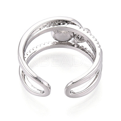 Brass Micro Pave Clear Cubic Zirconia Cuff Ring Settings KK-T076-56P-1