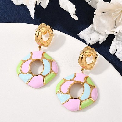 304 Stainless Steel Enamel Dangle Stud Earrings for Women EJEW-F353-01G-01-1