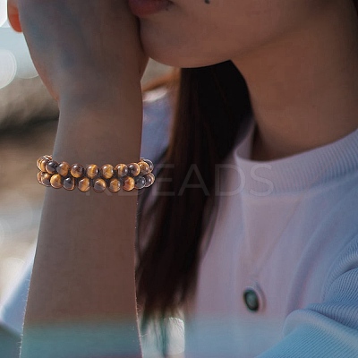 Natural Tiger Eye Braided Bead Bracelet BJEW-SW00001-11-1