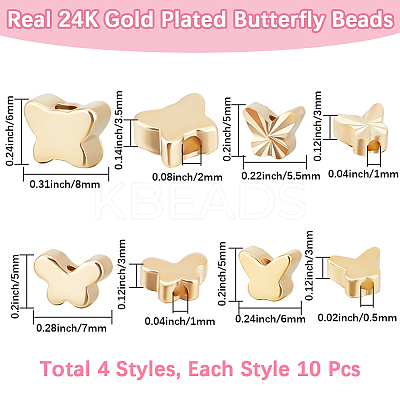 40Pcs 4 Styles Rack Plating Eco-friendly Brass Beads KK-BBC0016-88-1