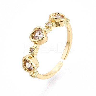 Brass Micro Pave Cubic Zirconia Cuff Rings for Women KK-T071-67G-1