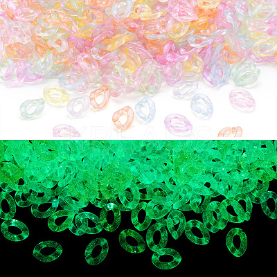 400Pcs Luminous Rainbow Iridescent Plating Transparent Acrylic Linking Rings OACR-TA0002-80-1