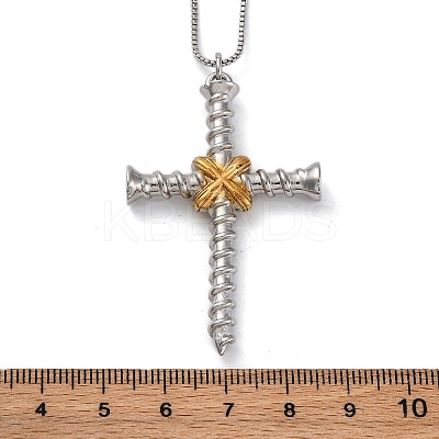 Brass Screw Cross Pendant Box Chain Necklaces for Women Men NJEW-C067-06P-1