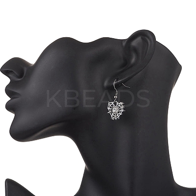 Alloy Rhinestone Spider & Heart Dangle Earrings EJEW-JE06655-02-1