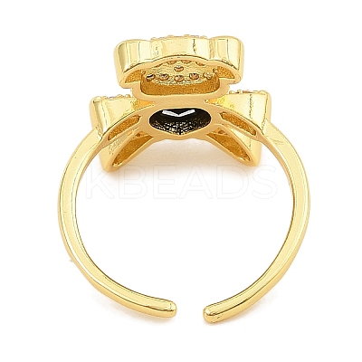 Rack Plating Brass Micro Pave Cubic Zirconia Open Cuff Rings for Women RJEW-S392-02G-C-1