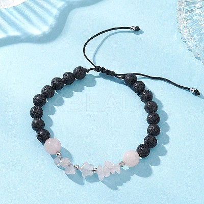 Natural Mixed Gemstone & Lava Rock Beads Braided Bead Bracelets for Women BJEW-JB12924-1
