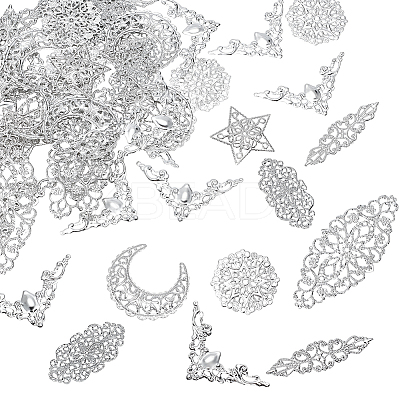 100Pcs 7 Styles Iron Filigree Pendants IFIN-WR0001-20-1