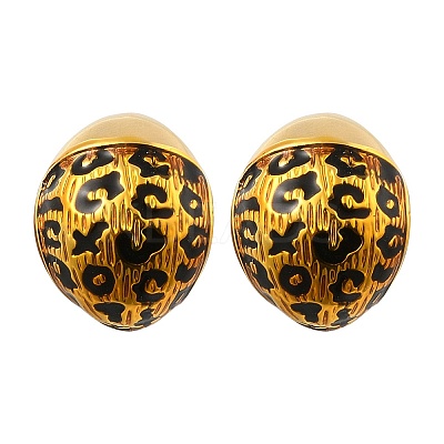 Leopard Print Brass Enamel Stud Earrings for Women EJEW-U055-12B-G-1