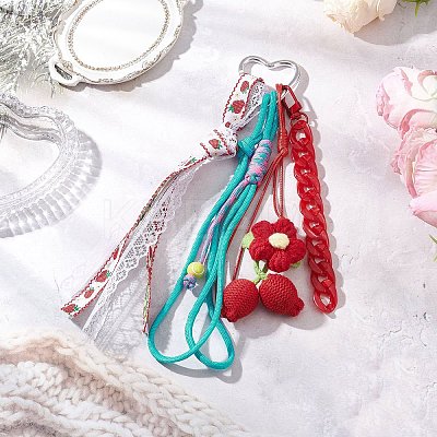 Handmade Woven Woolen Yarn Cherry Pendant Decorations HJEW-JM04267-1