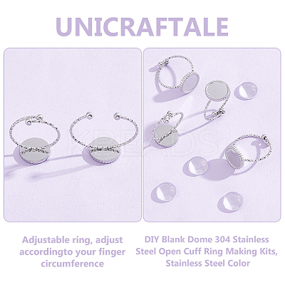 DIY Blank Dome 304 Stainless Steel Open Cuff Ring Making Kits DIY-UN0055-80-1