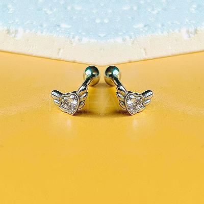 Angel Wing Heart 316L Surgical Stainless Steel Pave Cubic Zirconia Tongue Rings FS-WG901EE-02-1