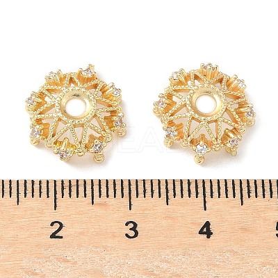 Flower Brass Micro Pave Clear Cubic Zirconia Bead Caps KK-A254-01B-G-1