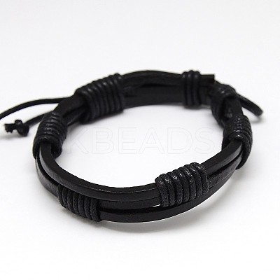 Trendy Unisex Casual Style Waxed Cord and Leather Bracelets BJEW-L298-02-1