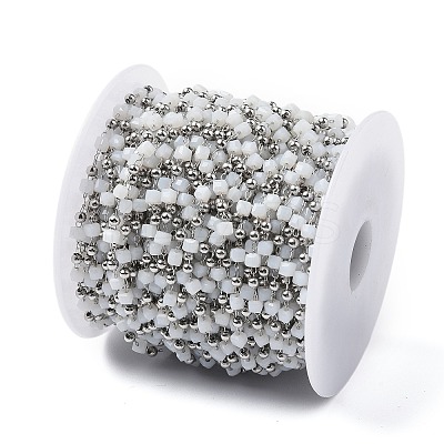 Cube Glass & 201 Stainless Steel Beaded Chains CHS-A015-05P-1