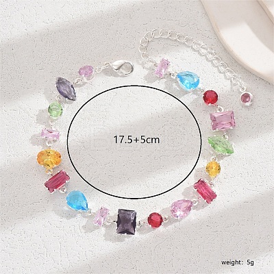 Brass Colorful Cubic Zirconia Chain Bracelets for Women LP5604-1