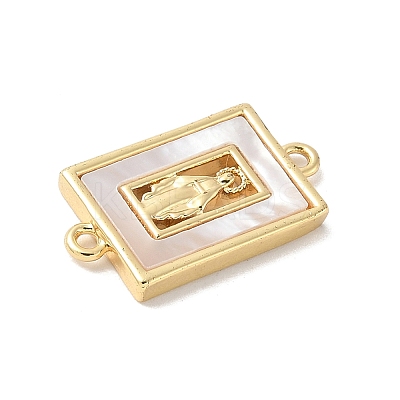 Brass Pave Natural White Shell Religion Connector Charms KK-S522-04A-G-1