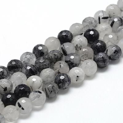 Natural Black Rutilated Quartz Beads Strands G-R447-8mm-03-1
