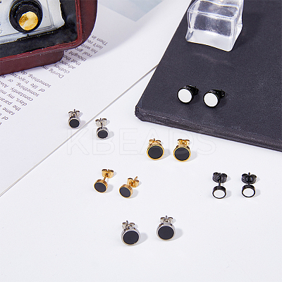 12Pcs 6 Colors 304 Stainless Steel Enamel Stud Earrings for Men Women EJEW-FI0002-94-1