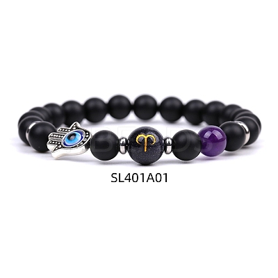 Natural Dyed & Heated Black Agate Stretch Bracelets PW-WG62314-04-1
