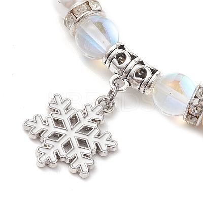 8mm Round Synthetic Moonstone & Shell Pearl Beaded Stretch Bracelets BJEW-TA00512-1