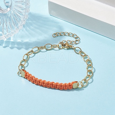 Waxed Cotton Cords Braided Link Bracelets BJEW-JB09963-04-1