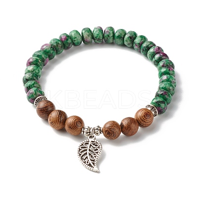 Reiki Natural Ruby & Wenge Wood Beads Stretch Bracelet BJEW-JB06896-03-1