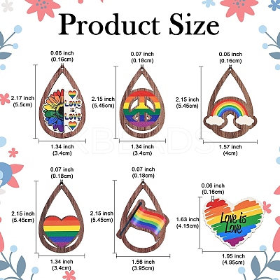 12Pcs 6 Styles Printed Aspen Wood Big Pendants WOOD-YW0001-23-1