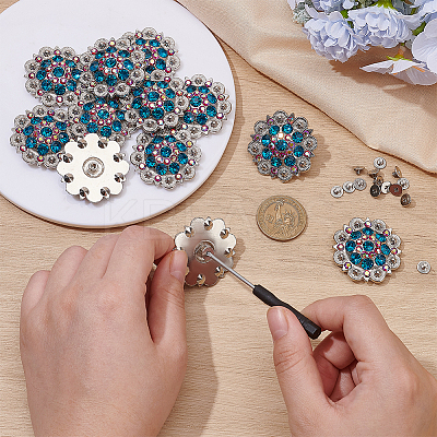 20Pcs Flower Zinc Alloy & Rhinestone & Glass Rivets BUTT-NB0001-84A-1
