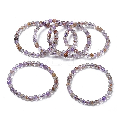 Natural Lodolite Quartz Round Beads Stretch Bracelets for Women BJEW-Z158-03K-04-1