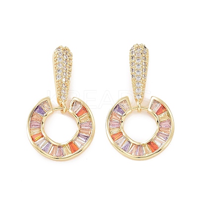Cubic Zirconia Donut Dangle Stud Earrings EJEW-P224-15G-02-1