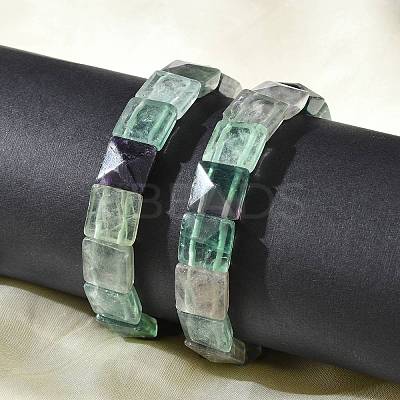 Square Natural Fluorite Beads Stretch Bracelets for Women Men BJEW-C097-06L-1