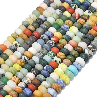 Natural Blue Spot Jasper & Dalmatian Jasper & White Jade Beads Strands G-P575-A30-8x5mm-01-1