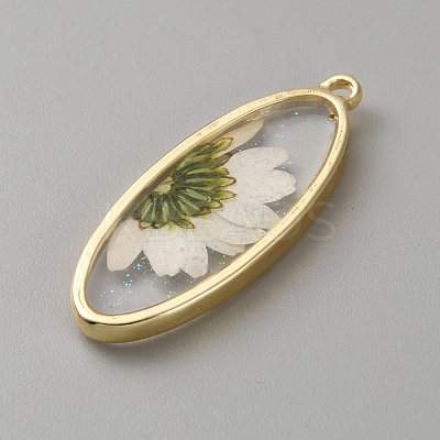 Alloy Epoxy Resin Inner Flower Pendants with Glitter Powder FIND-TAC0039-015G-A-1