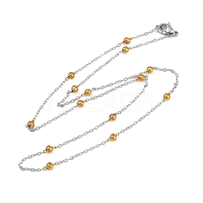 304 Stainless Steel 3MM Round Bead Cable Chain Necklaces for Women NJEW-G177-03B-GP-1