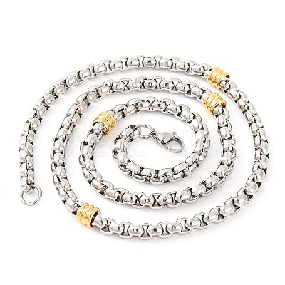 304 Stainless Steel Box Chain Necklaces for Women LS-NJEW-G140-03GP-1