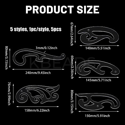 5Pcs 5 Styles Acrylic Drawing Template Measuring Ruler Set TOOL-WH0243-001-1