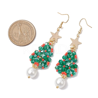 Glass Seed & Glass Pearl Beads Tree Dangle Earrings EJEW-MZ00276-02-1