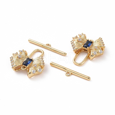 Brass Pave Medium Blue Cubic Zirconia Toggle Clasps KK-E068-VC191-1