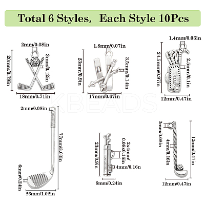 60Pcs 6 Styles Tibetan Style Alloy Pendants TIBE-SC0001-98-1