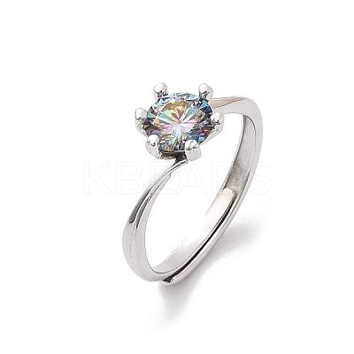 Rhodium Plated 925 Sterling Silver Moissanite Adjustable Rings RJEW-U038-12P-1