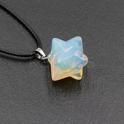 Opalite Geometric Hexagram Star Pendant Necklaces with Black Cords VZ1120-11-1
