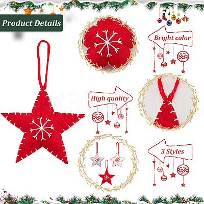 6Pcs 3 Colors Star with Snowflake Felt Fabric Pendant Decoration HJEW-CP0001-09-1
