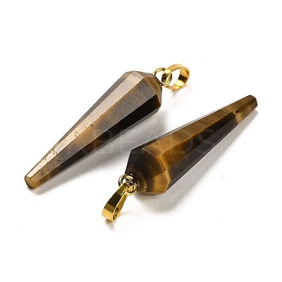Natural Tiger Eye Pointed Pendants G-D089-01G-03-1