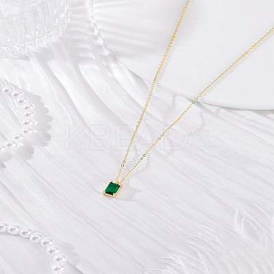 1Pc Rectangle Brass Micro Pave Cubic Zirconia Pendant Necklaces for Women NJEW-LP0003-86-1