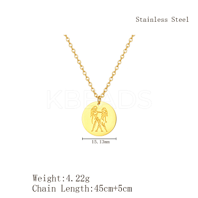 Stylish 304 Stainless Steel Flat Round Gemini Zodiac Pendant Necklaces for Women's Daily Wear UA3158-1-1