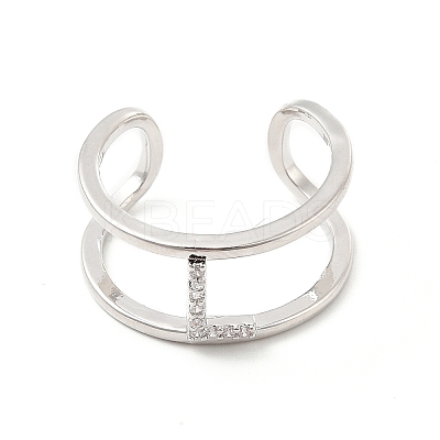 Clear Cubic Zirconia Initial Letter Open Cuff Ring RJEW-A012-01P-L-1