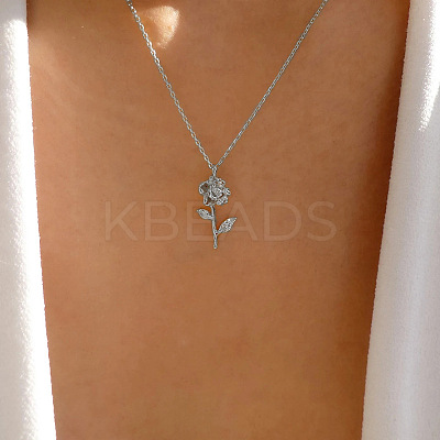 Rose Flower Alloy Pendant Necklaces for Women FS-WGCEB82-01-1